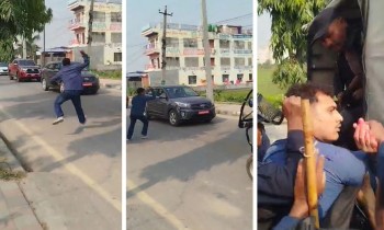 महेश बस्नेत सवार गाडीमा मसी छ्याप्ने नेविसंघका विद्यार्थी