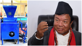 आविष्कार केन्द्रको कोदो झार्ने मेसिनको प्रचार गर्दै शिक्षामन्त्री पुन