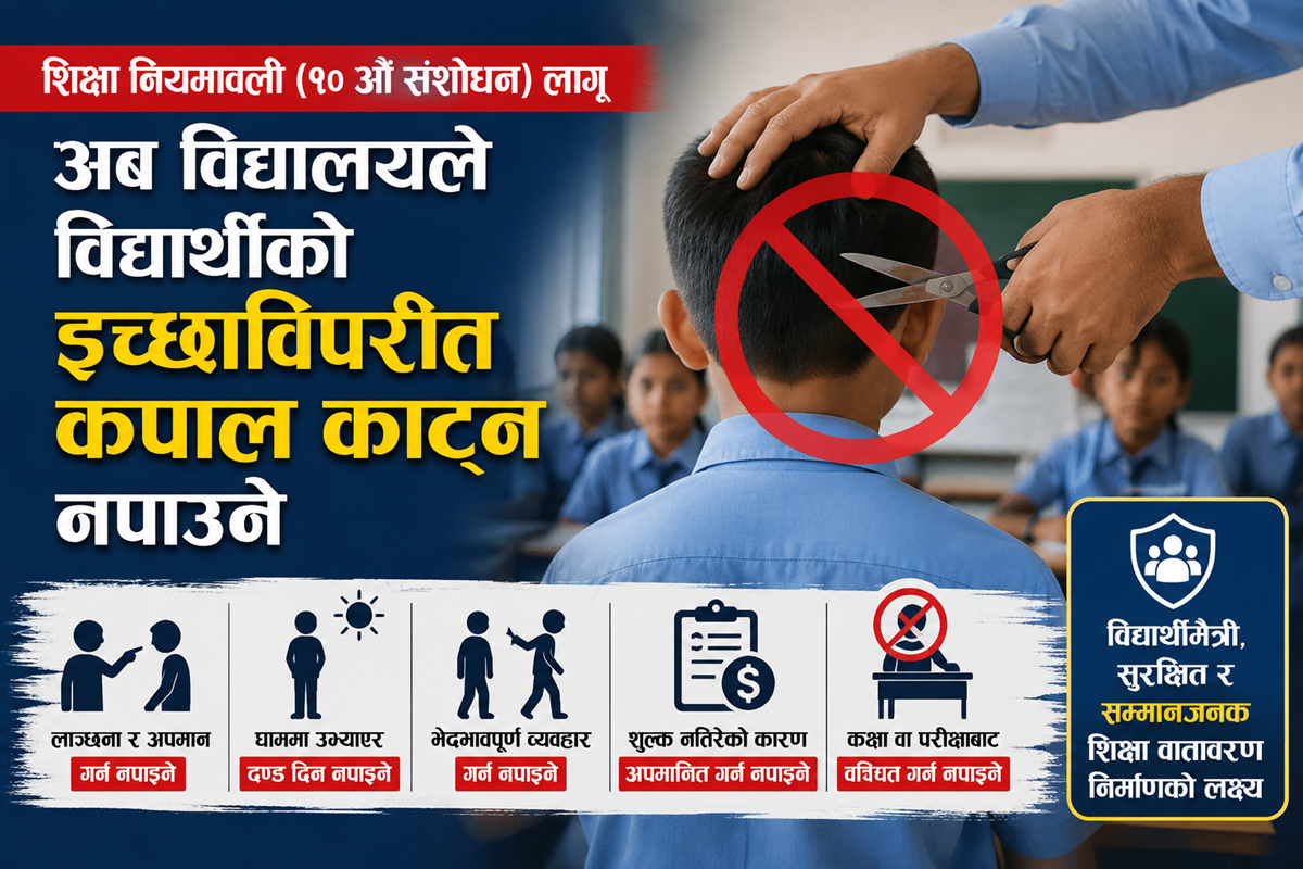 अब विद्यालयले विद्यार्थीको इच्छाविपरीत कपाल काट्न वा कटाउन नपाउने