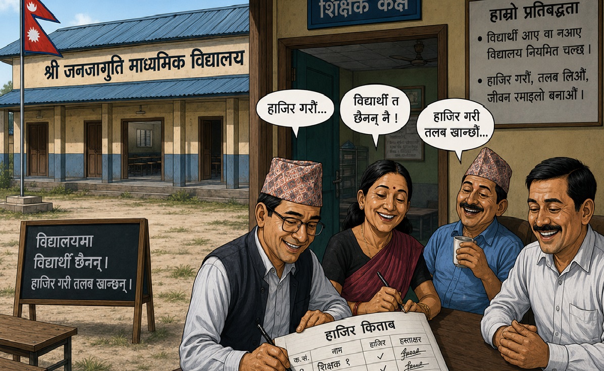 विद्यालयमा  विद्यार्थी  छैनन्,हाजिर गरी तलब खान्छन शिक्षक 
