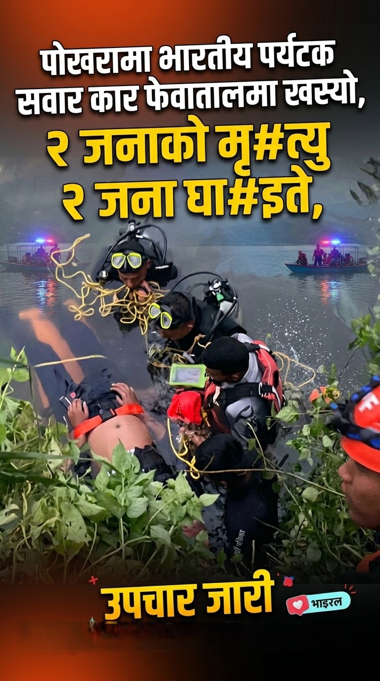भारतीय पर्यटक सवार कार फेवातालमा खस्दा दुईको मृत्यु, दुई घाइते